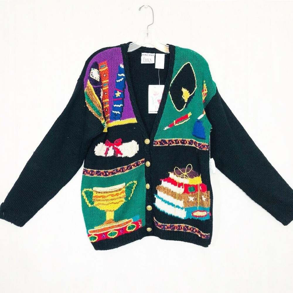 Vintage nwt Ugly Christmas Sweater Hand Knit Cardi